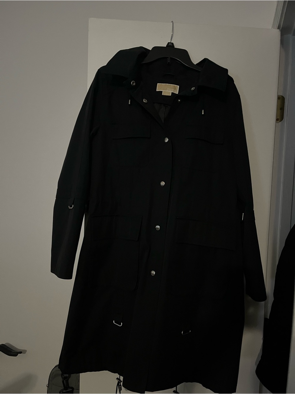 Michael Kors Black Long Trench Coat with Hood